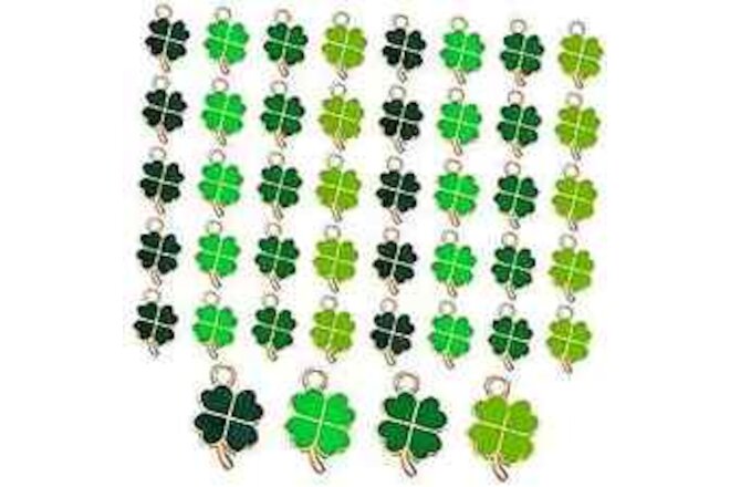 48 Pieces St. Patrick's Day Shamrock Charms Lucky Four Leaf Clover Charm