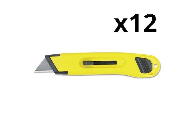 Plastic Light-Duty Utility Knife w/Retractable Blade, Yellow, Pack of 12
