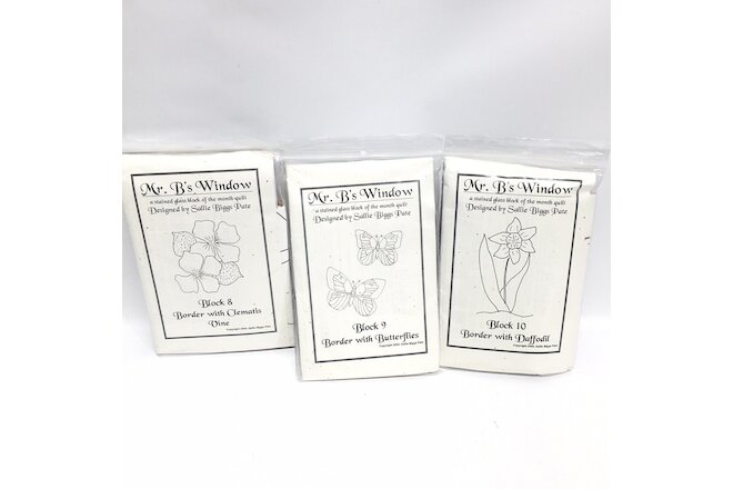 Lot of 3 Mrs. B's Windows Quilting Patterns Kits W/ Fabric 8, 9, 10 Sallie Bigg