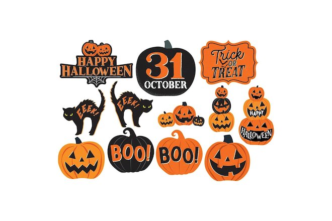 12 Halloween Decorations Die Cut Cutouts Pumpkins Black Cat Trick or Treat 7-11"