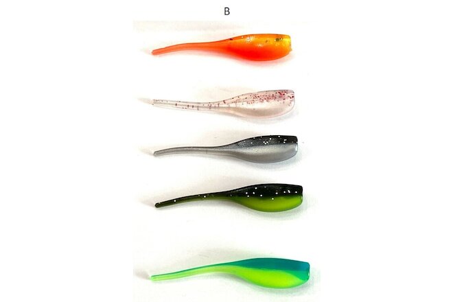 50pcs Crappie SOFT PLASTIC bait, Mini Minnow, 2 inch, Panfish, Trout, Pick Color