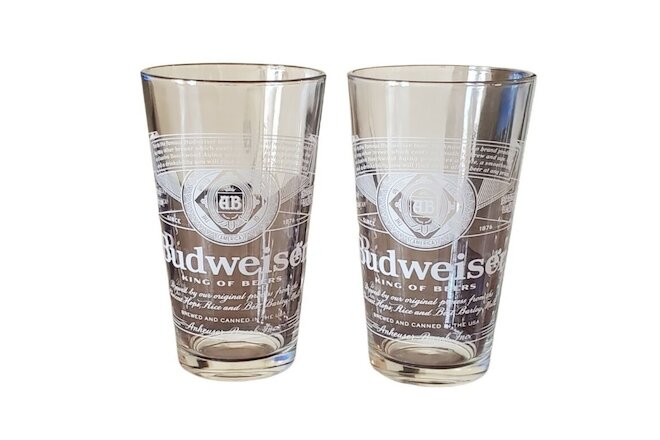 Budweiser Beer Glasses Lot of 2  Advertisement Drinking Barware Man Cave NEW