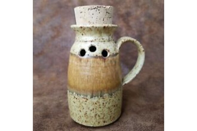 Artisan Stoneware Pottery Shaker with Cork 6" Signed