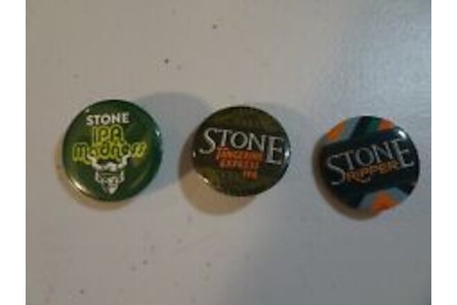 Stone brewing Co. Set of 3 small buttons IPA Madness, Tangerine Express & ripper