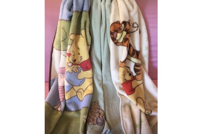 Lot of 3 Vintage Winnie the Pooh Piglet Tigger Soft Baby Nursery Crib Blankets!