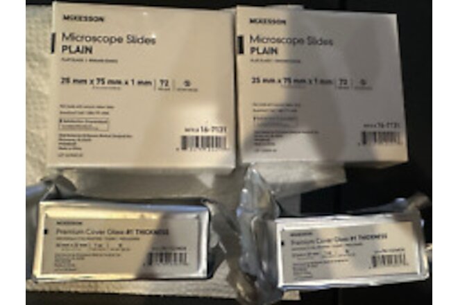 McKesson Lot of Microscope Slides & Covers (Plain + #1 Thickness)