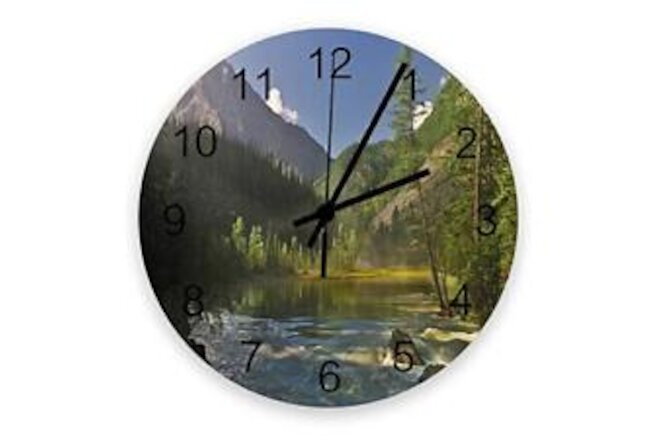 12 Inch Silent Non-Ticking Round Wall Clock Flowing River and Pine Trees with...