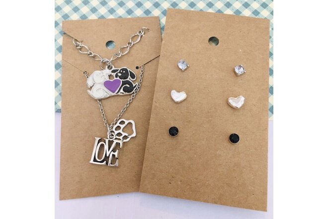 Puppy Love Silver 5 Pc Jewelry Set Cute! Girls Teen Heart Purple Dog Nice  SET6