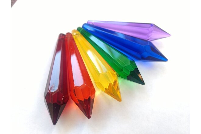 6 Assorted Rainbow Color 80mm Icicle Chandelier Crystals Pendant Suncatchers
