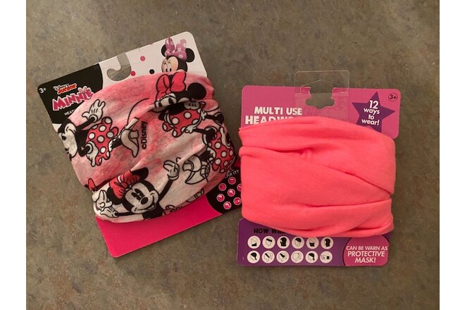 2x Multi Use Headwrap Headband Face Mask Hair, 12 Ways to Wear Pink Minnie Mouse