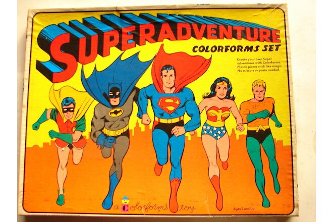 Superadventure Colorforms set 1974 Batman Robin Superman Wonder Woman Aquaman DC