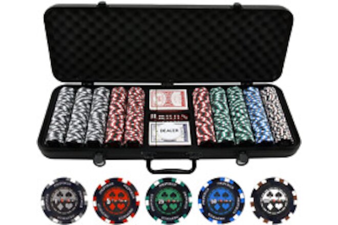 500 13.5g Pro Poker Clay Poker Chip Set - Casino Quality Clay Poker Chips with D
