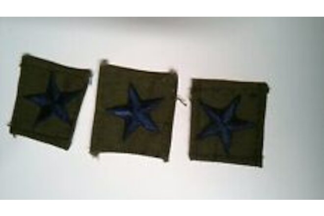 MILITARY PATCH SET OF 3 SEW ON OLDER ONE STAR GENERAL BLUE STARS