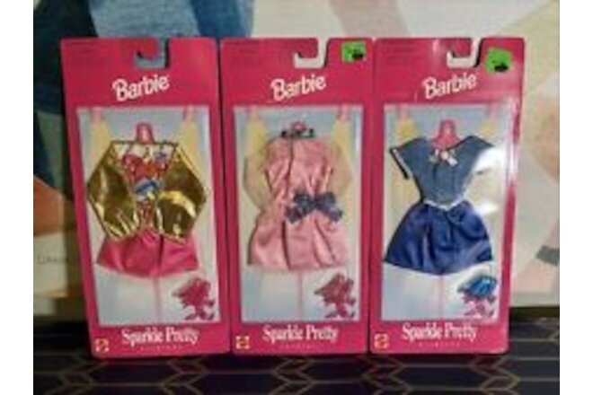 BARBIE  SPARKLE PRETTY Bundle Of 3-Fashions 1997 Mattel Easy to Dress NIB