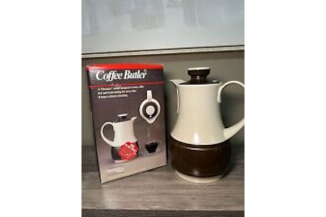 Vintage 1983 THERMOS Coffee Butler 32 oz.  New in Original Box; Brown and White