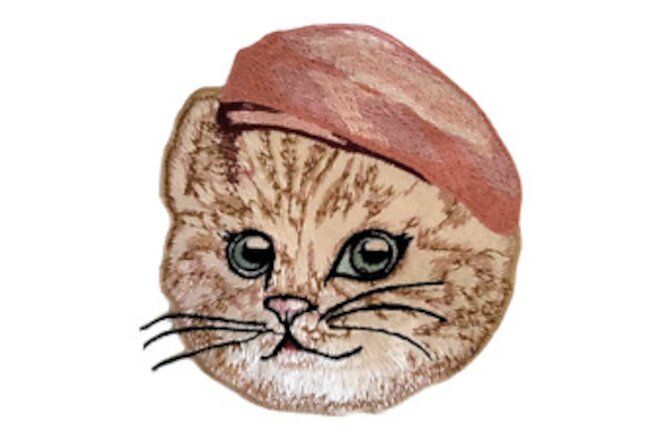 Sew-on Pink Beige Green Pastel Black and Red Silk Thread Cat Face Patch