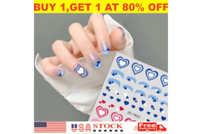 3D Gradient Blooming Love Nail Stickers French Tip Heart Nail Decals Design DIY♡