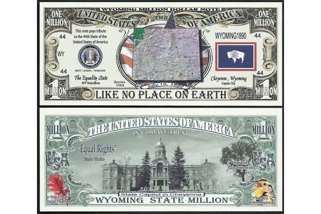 WYOMING STATE MILLION DOLLAR w MAP, SEAL, FLAG, CAPITOL - Lot of 10 BILLS