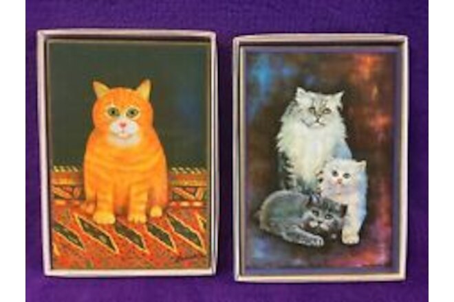 New Set of 2 Vintage Wall Plaque Cats From 1970's Labelled Coloroll  8" x 5.5"
