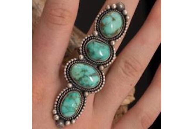 CARICO LAKE Turquoise Ring TOTEM Sterling Silver ELGIN TOM Big LONG Navajo 10