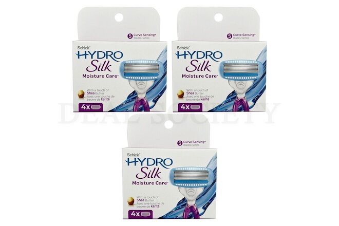 Lot of 3 - Schick Hydro Silk 5-Blade Women's Razor Blade Cartridge Refills, 4 Ct