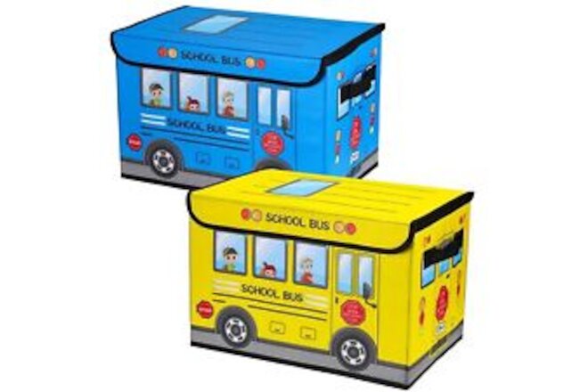 2 Pcs School Bus Treasure Box for Classroom Foldable Chest Storage Box Toy Bo...