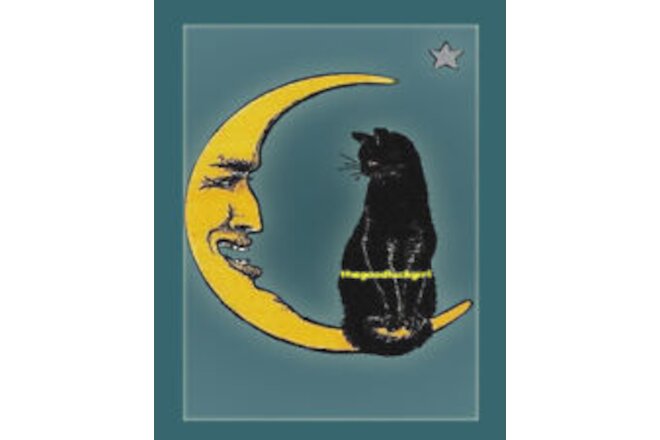 5x7 Vintage 1917 BLACK CAT SITTING ON MOON kitten Postcard art print picture