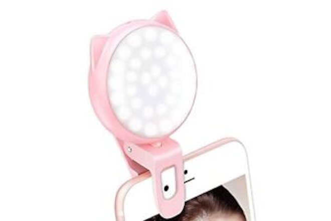 Selfie Clip on Ring Light, Mini Rechargeable 9 Level Adjustable Pink