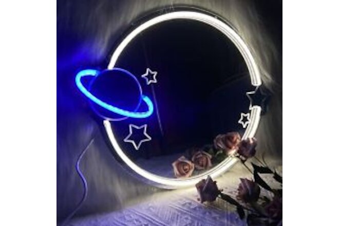 Planet Mirror Sign Light, Led Star Neon Light Signs for Wall Art Decor, 13.5'...