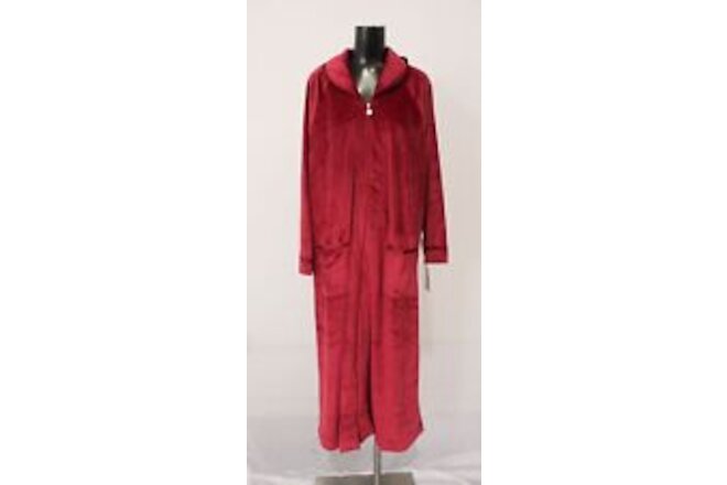 Eileen West Women's Long Zip Up w/ Pockets Plush Robe AK1 Wine Size L/XL NWT