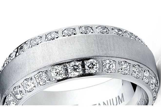 MENS OR WOMENS eternity TITANIUM LCS. DIAMOND WEDDING BAND RING SZ 12 + BONUS