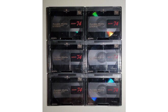 LOT OF 6 = Vintage SONY MDW-74 Mini-Discs 74-Minute *USED* MINT Condition