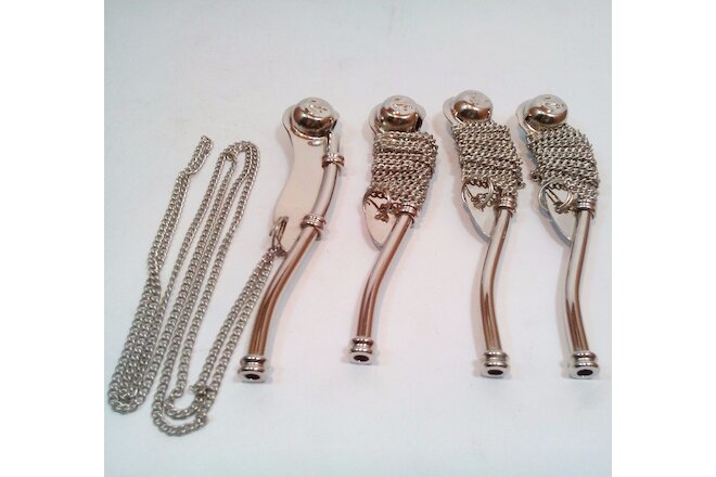 LOT OF 4 PCS NAUTICAL ANTIQUE BRASS SILVER BOATSWAIN'S PIPE BOSUN WHISTLE GIFT