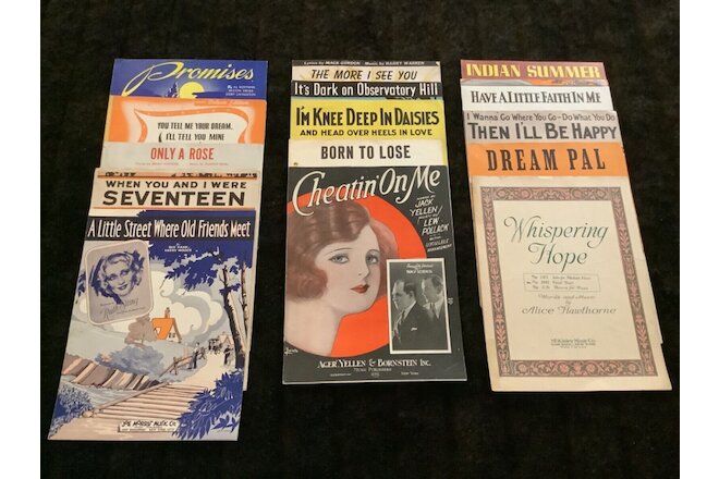 Lot Of 15 Vintage Sheet Music (1925-1945) Free Shipping