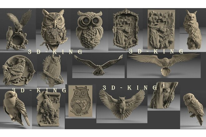 16 PCS 3D STL Models OWL THEME for CNC ROUTER Engraver Carver ASPIRE V Carve