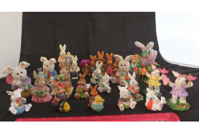 HUGE 20 Piece LOT Resin Plastic EASTER Bunny Small FIGURES Village Family Cute