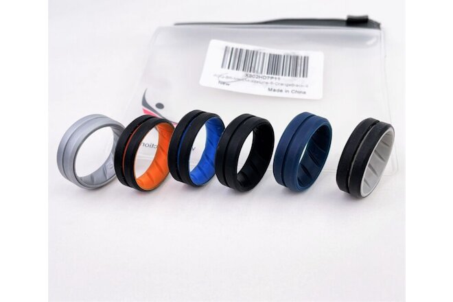Pack of 6 - ROQ Silicone Rubber Wedding Bands Ring for Men sz: 9