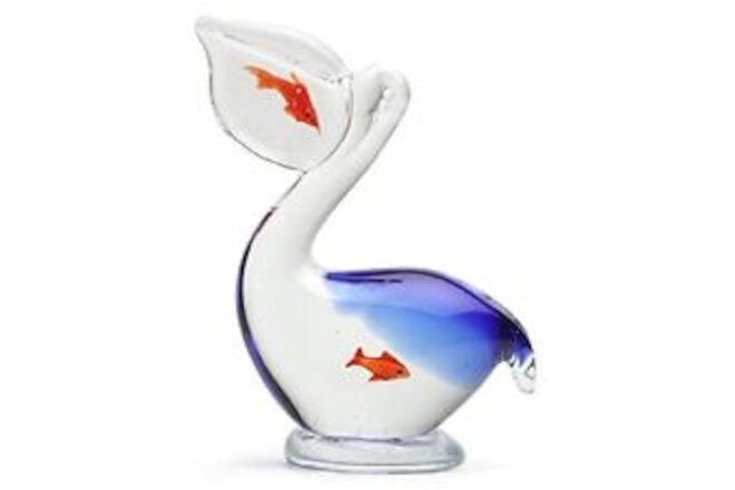 25115 Small Glass Pelican with Fish in Pouch and Belly 6 Inches