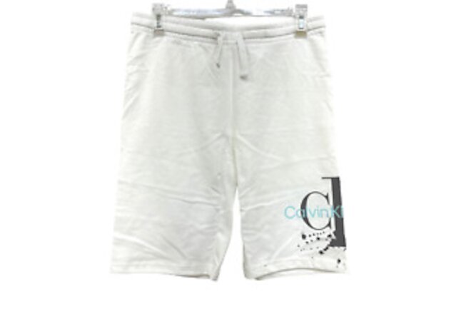 NWT Calvin Klein Unisex Sz Lg 14-16 White Logo Sweat Shorts With Back Pocket