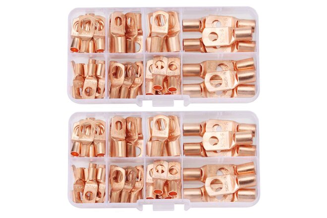 120x Copper Wire Lugs Battery Cable Ends Terminal Connectors Assortment Kit +Box