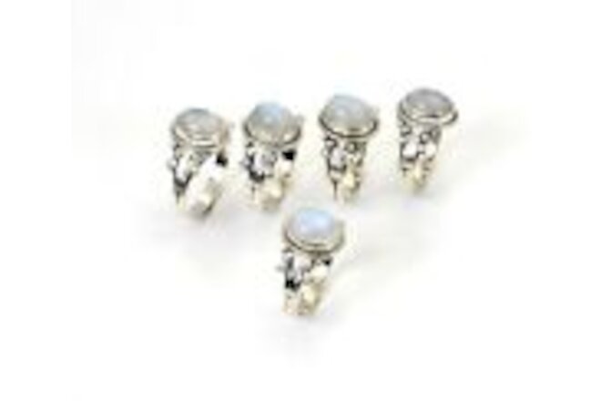 WHOLESALE 5PC 925 SOLID STERLING SILVER WHITE RAINBOW MOONSTONE RING LOT 1 e390