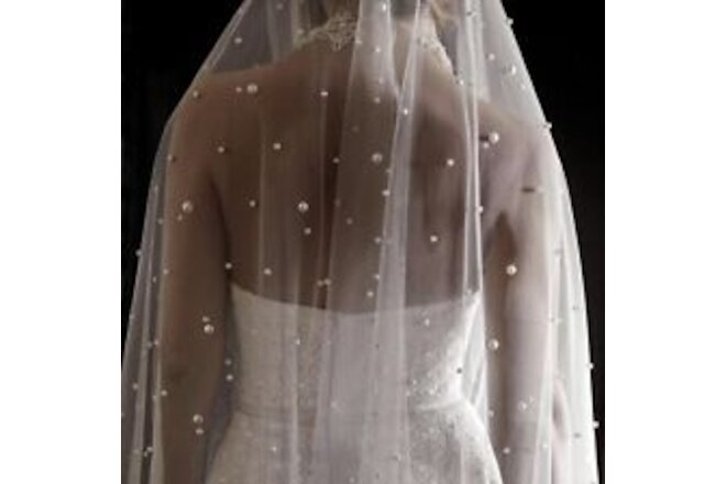 The Wedding Nook Collection - Pearls White Ivory Long Bridal Veil with Comb One