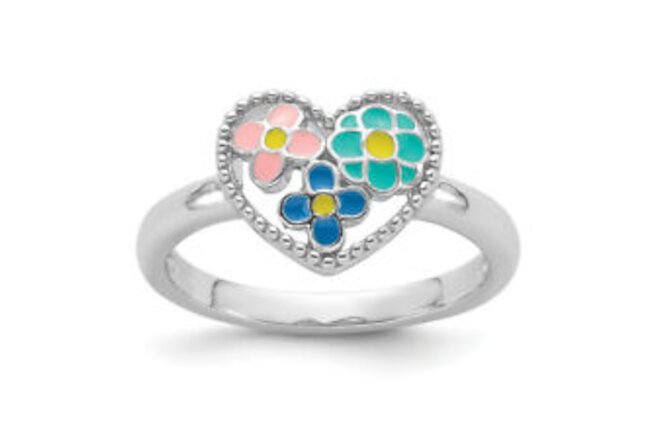925 Sterling Silver Beaded Flower Heart Ring