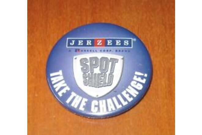 Spot Shield Jerzees Badge Take the Challenge Russell Co Promo Tin Pinback Button