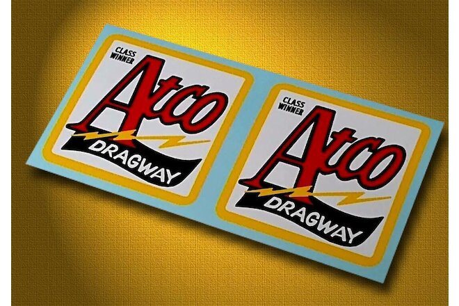ATCO DRAGWAY • CLASS WINNER • Pair Vintage Style Peel & Stick Stickers • Decals