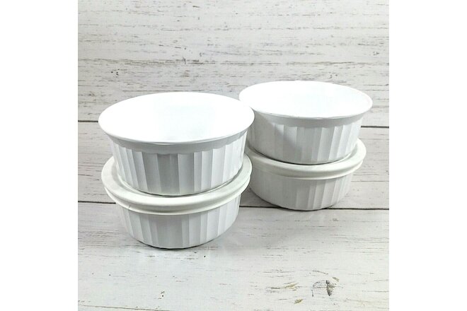 Corning Ware F-16-B French White Round Baking Dish 500 ml (Lot of 4) with 2 Lids