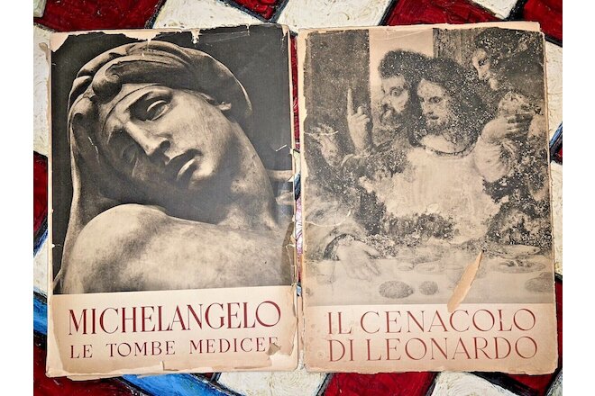 2 Vintage 1951 Michaelangelo & 1948 Leonardo Portfolio French Vintage Art Books