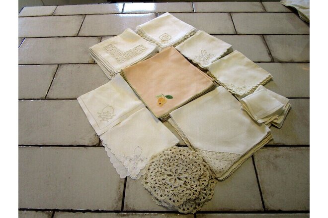 Lot Forty-Two Vintage Linen Cotton Napkins Doilies Cutwork Embroidered Appliqued