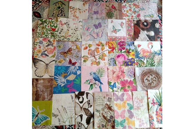 29 Dif Mixed Paper Decoupage & Craft Napkins ~ WHIMSICAL NATURE BUTTERFLY & BIRD
