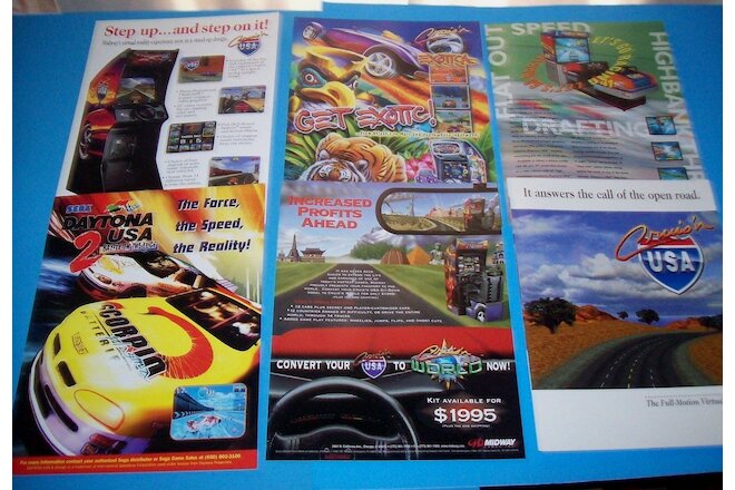 Video Arcade FLYERS Cruis'n World USA Exotica Daytona USA Midway Sega Lot of 6